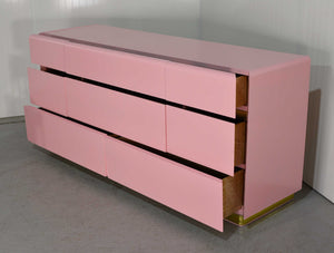 1980s Modernist Dresser or Credenza By Lane Furniture in Pink & Gold - Newly Painted