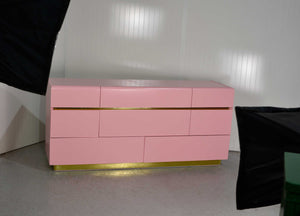 1980s Modernist Dresser or Credenza By Lane Furniture in Pink & Gold - Newly Painted