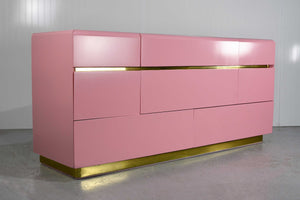 1980s Modernist Dresser or Credenza By Lane Furniture in Pink & Gold - Newly Painted