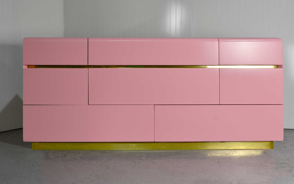 1980s Modernist Dresser or Credenza By Lane Furniture in Pink & Gold - Newly Painted