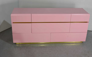 1980s Modernist Dresser or Credenza By Lane Furniture in Pink & Gold - Newly Painted