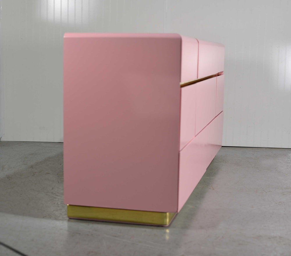 1980s Modernist Dresser or Credenza By Lane Furniture in Pink & Gold - Newly Painted