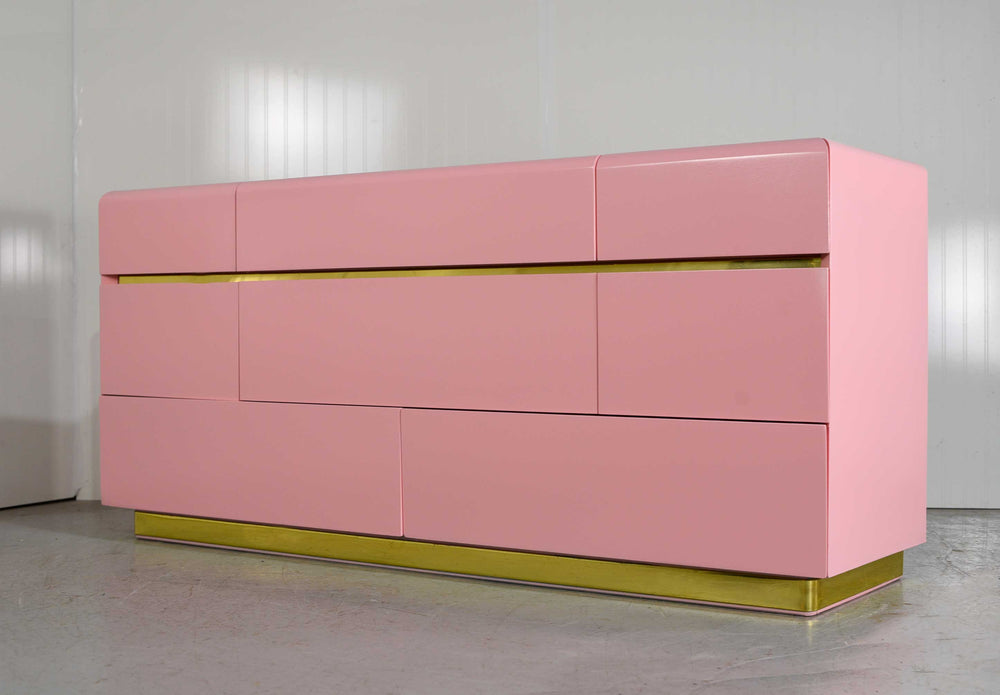 1980s Modernist Dresser or Credenza By Lane Furniture in Pink & Gold - Newly Painted