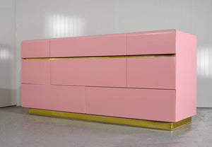 1980s Modernist Dresser or Credenza By Lane Furniture in Pink & Gold - Newly Painted