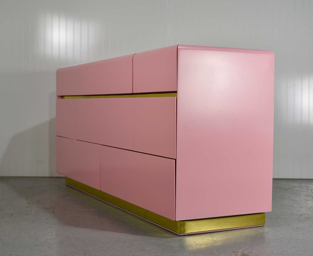 1980s Modernist Dresser or Credenza By Lane Furniture in Pink & Gold - Newly Painted