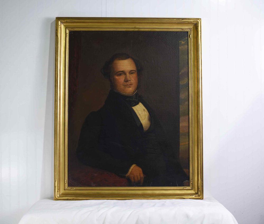 19th Century Portrait of a Gentleman in a Suit Original Oil on Canvas Framed 33" x 41"