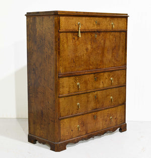 19th Century Georgian Birds Eye Maple Veneered Inlaid Escritoire Secretary Desk
