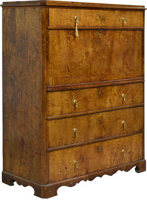 19th Century Georgian Birds Eye Maple Veneered Inlaid Escritoire Secretary Desk