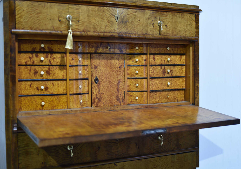 19th Century Georgian Birds Eye Maple Veneered Inlaid Escritoire Secretary Desk