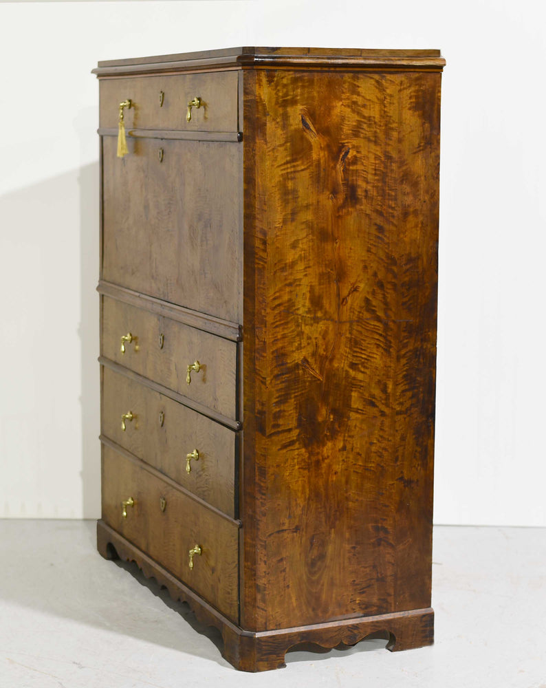19th Century Georgian Birds Eye Maple Veneered Inlaid Escritoire Secretary Desk