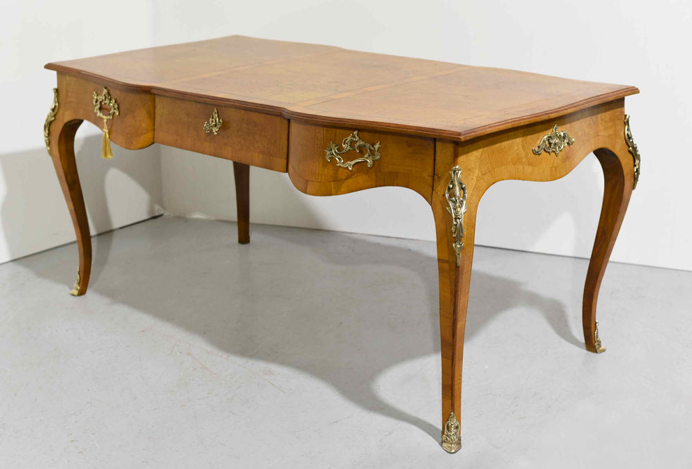 19th Century Louis XV Style Gilt Bronze-Mounted Burl Wood  Bureau Plat Desk