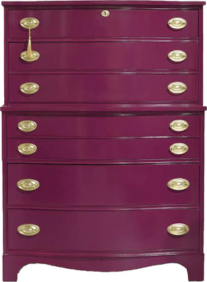 Mid Century Federal Style Mahogany Curved Front Highboy in Purple by Basset- Newly Painted