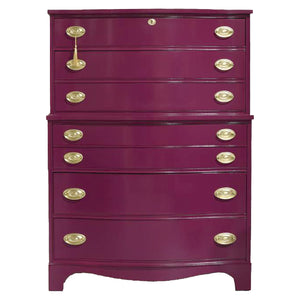 Mid Century Federal Style Mahogany Curved Front Highboy in Purple by Basset- Newly Painted