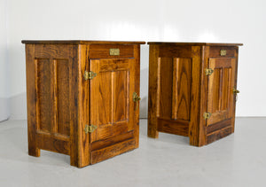 Antique American Country White Clad Ice Box Oak Simmons Hardware St Louis Missouri Tables - A Pair