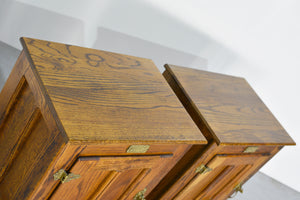 Antique American Country White Clad Ice Box Oak Simmons Hardware St Louis Missouri Tables - A Pair