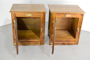 Antique American Country White Clad Ice Box Oak Simmons Hardware St Louis Missouri Tables - A Pair