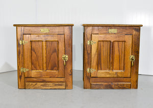 Antique American Country White Clad Ice Box Oak Simmons Hardware St Louis Missouri Tables - A Pair