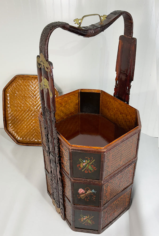 Antique Chinese Tiered Wicker Wedding Basket