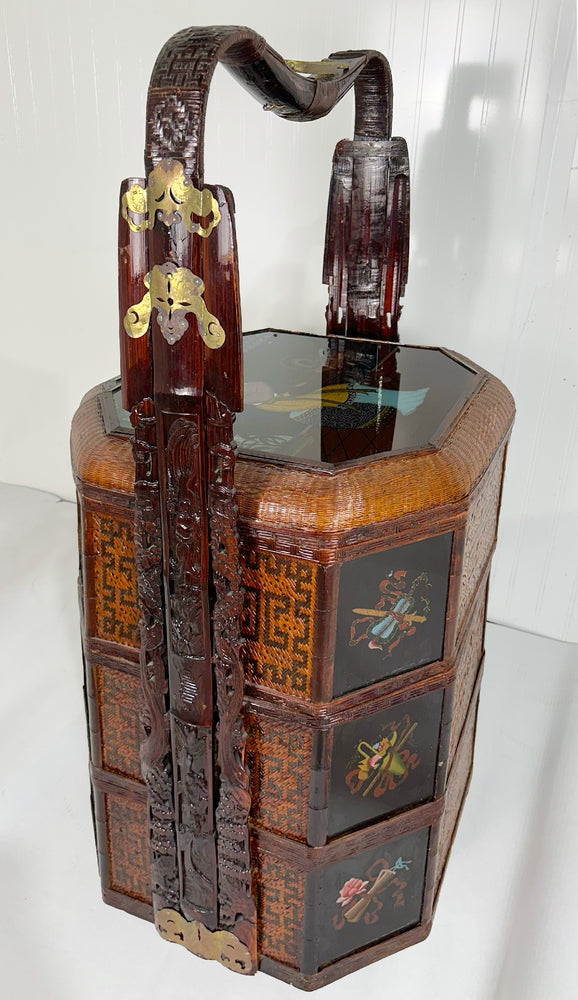 Antique Chinese Tiered Wicker Wedding Basket