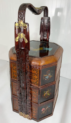 Antique Chinese Tiered Wicker Wedding Basket