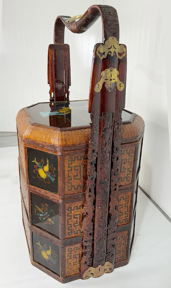 Antique Chinese Tiered Wicker Wedding Basket