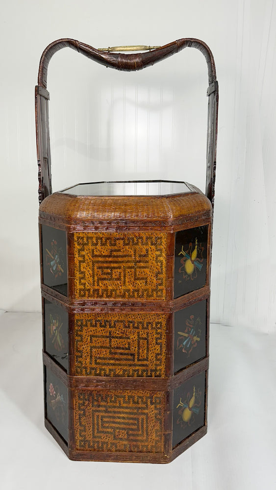 Antique Chinese Tiered Wicker Wedding Basket