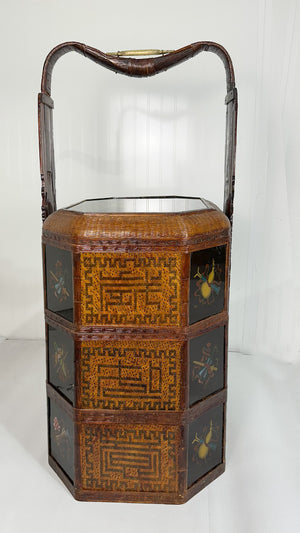 Antique Chinese Tiered Wicker Wedding Basket
