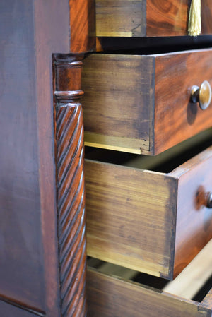 Antique 19th Century American Empire Flame Mahogany Chest of Drawers