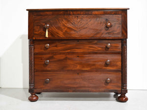 Antique 19th Century American Empire Flame Mahogany Chest of Drawers