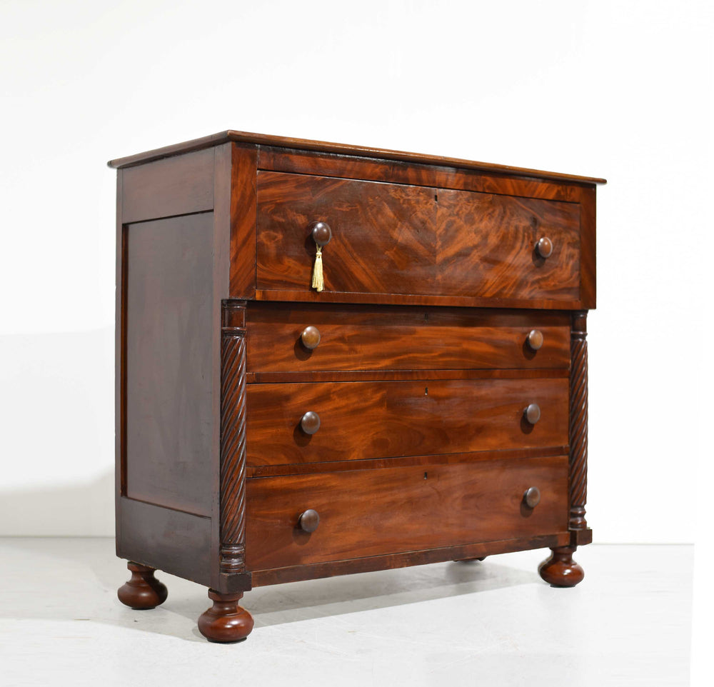 Antique 19th Century American Empire Flame Mahogany Chest of Drawers