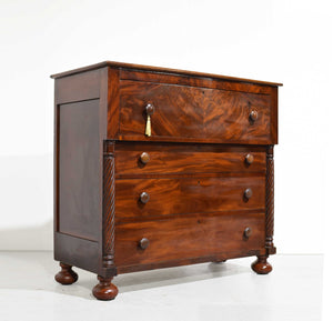 Antique 19th Century American Empire Flame Mahogany Chest of Drawers