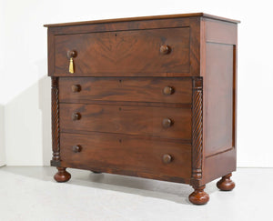 Antique 19th Century American Empire Flame Mahogany Chest of Drawers