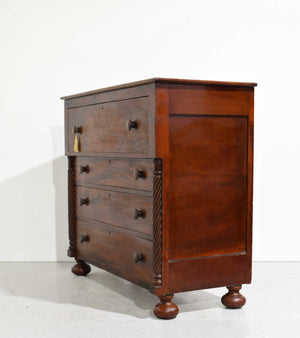 Antique 19th Century American Empire Flame Mahogany Chest of Drawers