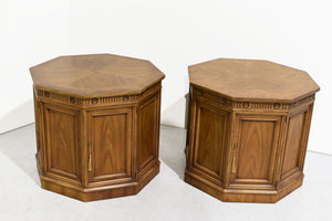 CUSTOMIZABLE: Vintage Traditional Hexagon Shape Side Tables  - A Pair