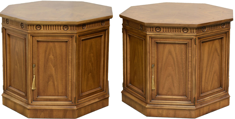 CUSTOMIZABLE: Vintage Traditional Hexagon Shape Side Tables  - A Pair
