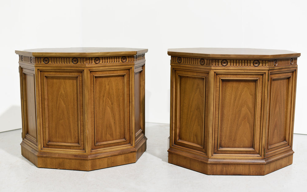 CUSTOMIZABLE: Vintage Traditional Hexagon Shape Side Tables  - A Pair