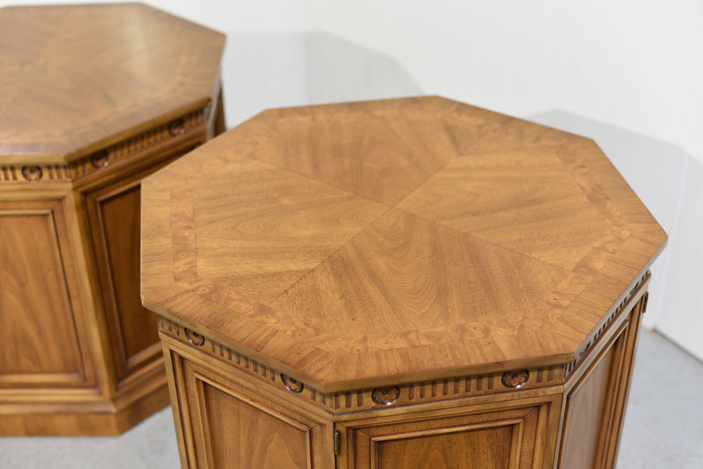 CUSTOMIZABLE: Vintage Traditional Hexagon Shape Side Tables  - A Pair