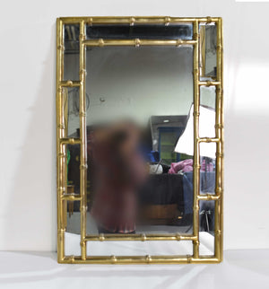 Contemporary Chinoiserie Faux Bamboo Wall Mirror in Gold