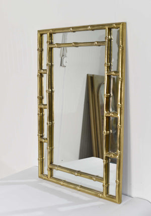 Contemporary Chinoiserie Faux Bamboo Wall Mirror in Gold