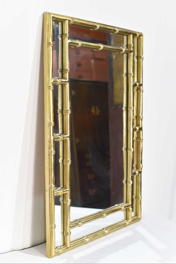 Contemporary Chinoiserie Faux Bamboo Wall Mirror in Gold