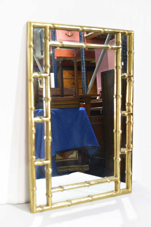 Contemporary Chinoiserie Faux Bamboo Wall Mirror in Gold