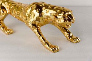 Contemporary Gold Leopard Statue Sculpture 22"