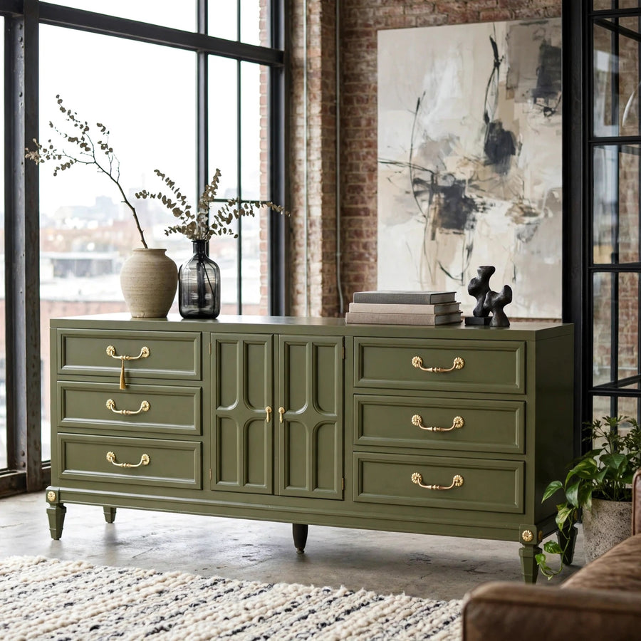 Mid Century Traditional Dresser Sideboard by Union National Jamestown NY in Green - Newly Painted styled as Industrial loft