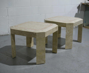 Products Late 20th Century Tessellated Marble Side Tables With Gold Pink Inlay - a Pair