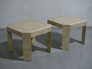 Products Late 20th Century Tessellated Marble Side Tables With Gold Pink Inlay - a Pair