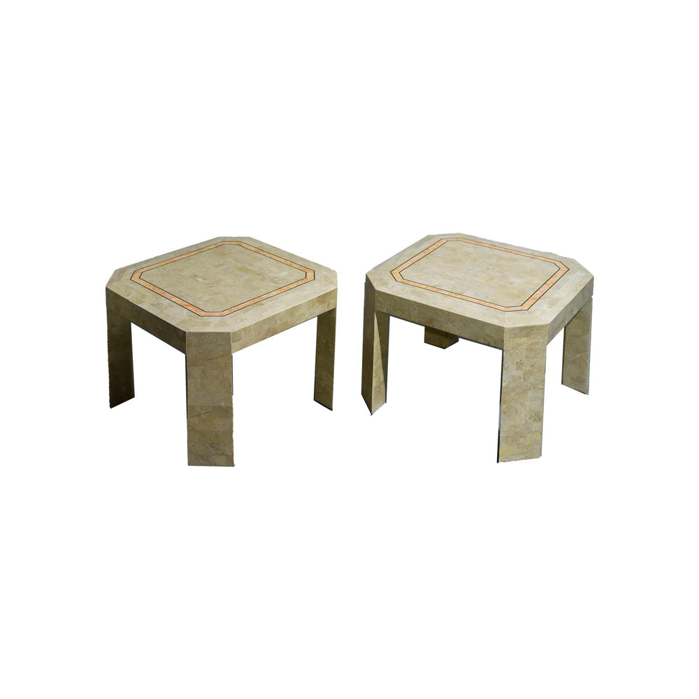 Products Late 20th Century Tessellated Marble Side Tables With Gold Pink Inlay - a Pair