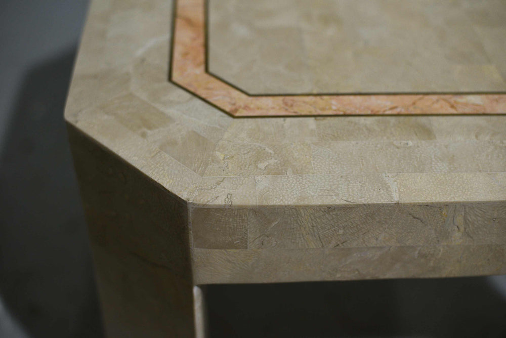 Products Late 20th Century Tessellated Marble Side Tables With Gold Pink Inlay - a Pair