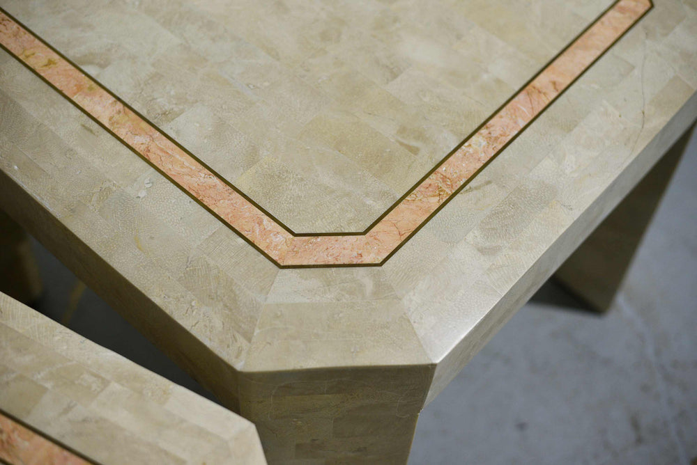 Products Late 20th Century Tessellated Marble Side Tables With Gold Pink Inlay - a Pair