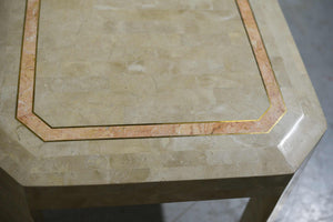 Products Late 20th Century Tessellated Marble Side Tables With Gold Pink Inlay - a Pair