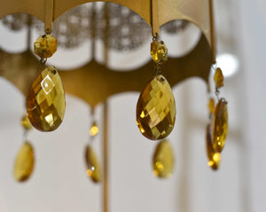 Mid Century Gothic Revival Gold Halo Ring & Crystal Chandelier
